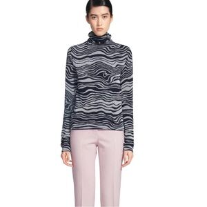 Sies Marjan Black Metallic Silver Roos Waves Jacquard Turtleneck Knit Small